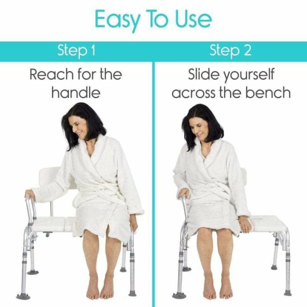 Vive Health Bath Transfer Bench with Back - White Hot on Sale